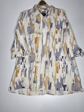 Trust Mens 4X Abstract Print Short Sleeve Shirt Linen Rayon Neutral